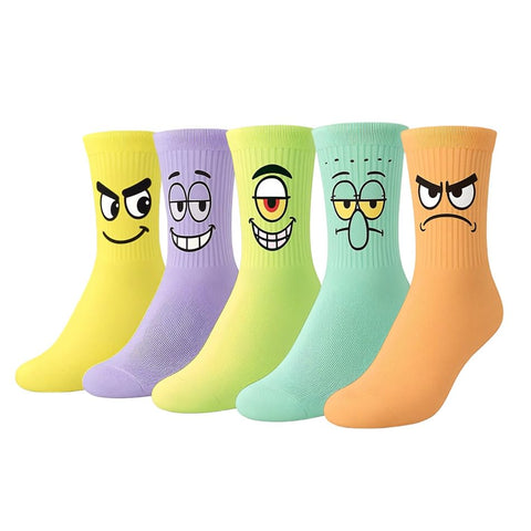 Summer Funny Cotton Socks Set Cotton Socks for Women Men 5 Pairs + 1 Pair Gift - Fun Designs, Comfortable Material, Free Size (35-44)