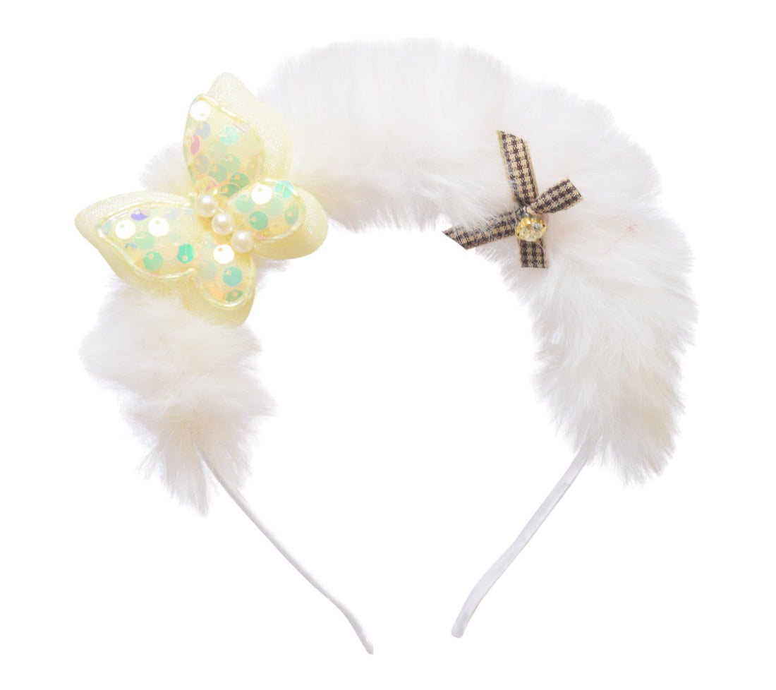 Daphne Half Padded Hair Band With Butterfly & Bow Design For Girl - White