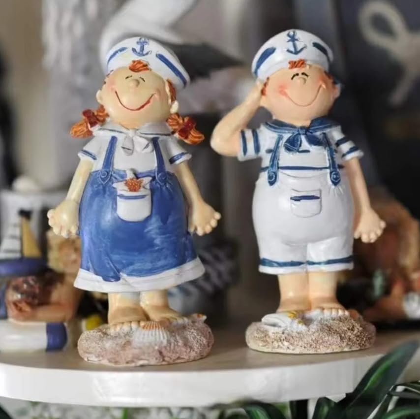 Artisan "Mariner’s Crew" Figurine Set – Hand-Finished Nautical Character Trio – Coastal Architectural Accent for Library Shelves, Desks, and Maritime Curation (Model 2)
