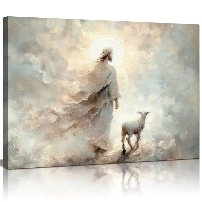 Yaasmolaa Jesus Wall Art Boho Jesus And Lamb Canvas Wall Art Scripture Wall Art Religious Wall Decor Christian Canvas Wall Art Prints Home Decor for Bathroom Living Room Kitchen Bedroom 24x16inch