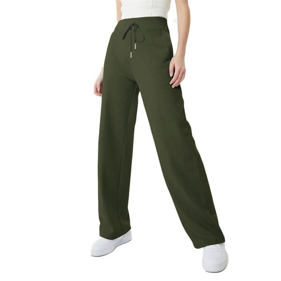 Sherwal High Waist Wide Leg Sweatpants - Sportswear - Side Pockets and Drawstring Waist for Women