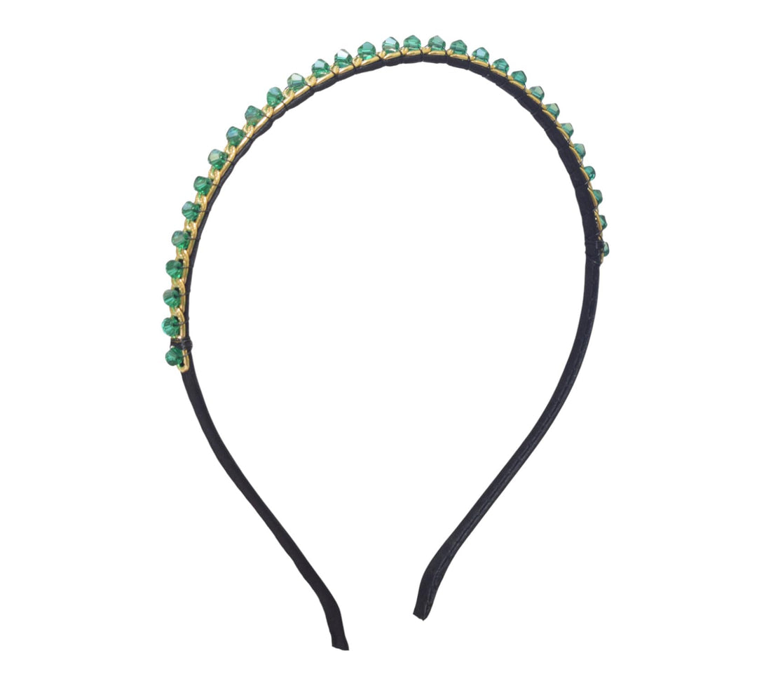 Daphne Satin Crystal Details Hair Band For Girls - Black Green