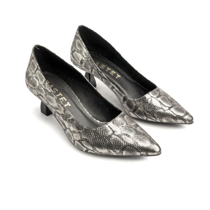 BASTET "Taweret" Women?s 5cm Kitten Heel Pumps ? Pointed Toe Snake Print Dress Shoes ? Elegant & Bold - size