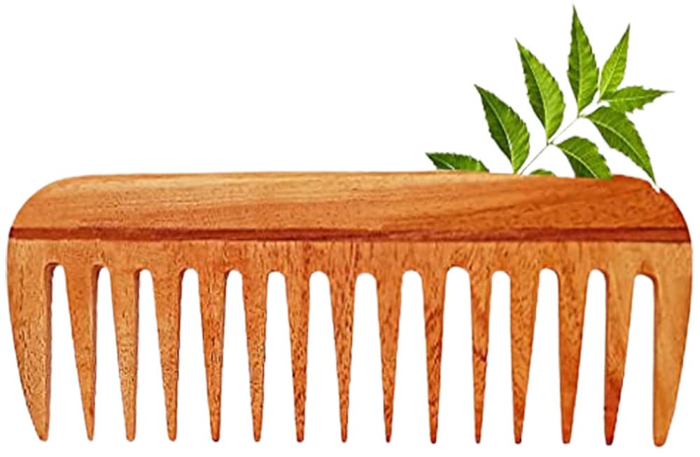 Neem Wooden Comb | Wide Tooth Wood Comb for Women | Detangling Curly Hair | Promotes Hair Growth