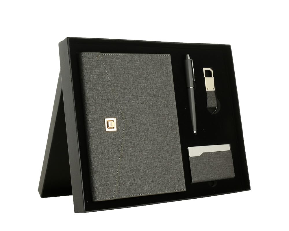 3A Set Of 4 Notebooks With Pen With Medallion With Card Case - Grey AHD-291