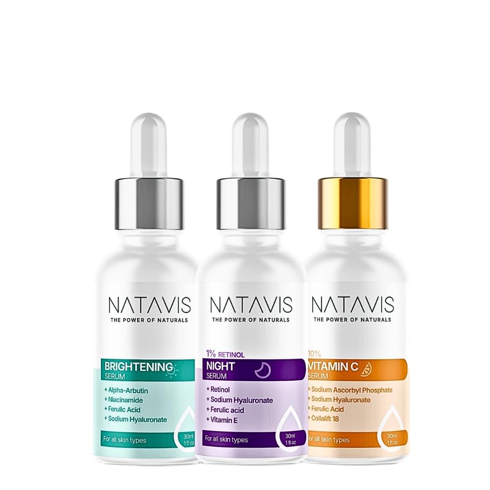 Natavis Retinol 1% serum + Vitamin C 10% + Brightening - 30 ml each - Healthy and Balanced Skin - Hydration Boost - Brightening Skincare Routine