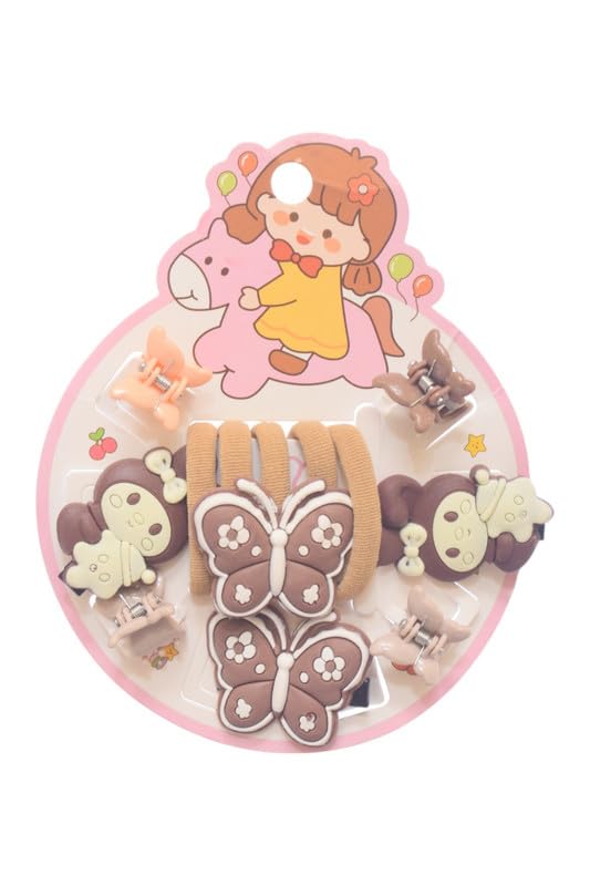 Clips With Hair Ties & Multi Design For Girls Set, 12 Pieces - Multicolor - 1557