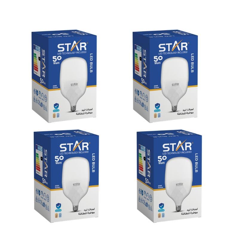 Pack Of 4, Led Bulb 50W, 5000 Lumen, Cool White Light 6500k, E27, A+ Energy Rating