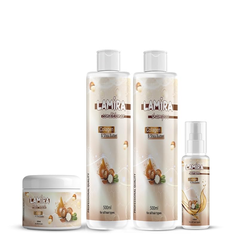 Lamira Collagen Hair Care Kit – Shampoo, Conditioner, Hair Mask (500ml) + Serum (100ml) – Sulfate & Paraben Free – Thickening & Moisturizing Hair