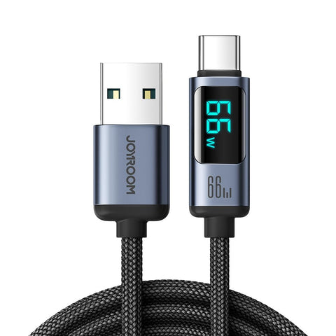 Joyroom S-AC066A16 66W Fast Charging Type-C Cable USB-C to USB-C with Digital Power Display | 480Mbps Data Transfer | 1.2M PD 66W Super Fast Charge | Smart Chip Protection | Black | 12 Months Warranty