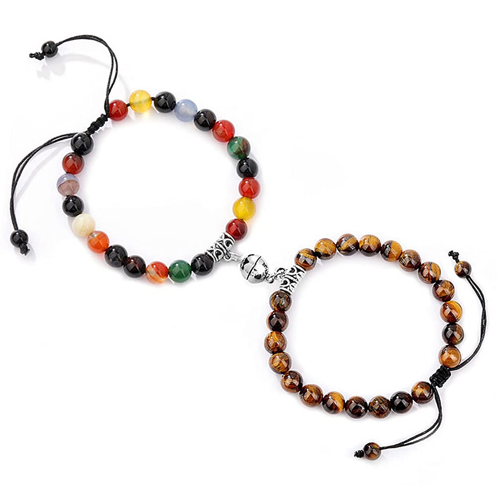 SUMMER LOVE Agate Beaded Couples Matching Bracelets Magnetic Mutual Attraction Charm Bracelet Jewelry for r Women Mens,Vows of Eternal Jewlery Gift Set Friendship, 8mm Bead&adjustable, Agate,