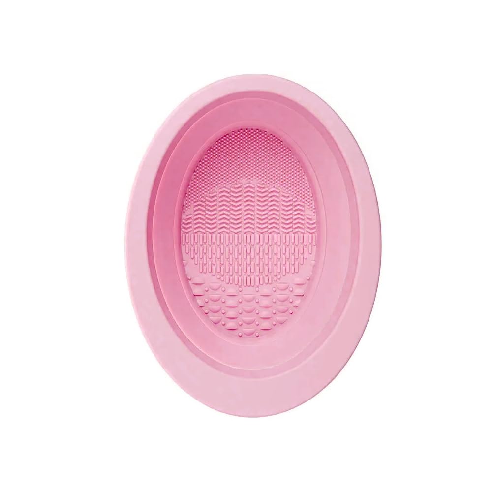 Hermania Silicone Bowl Makeup Brush Foldable Cleaner Beauty Tools Blender Sponge and Powder Puffs Deep Cleaning Portable Tub (Pink)