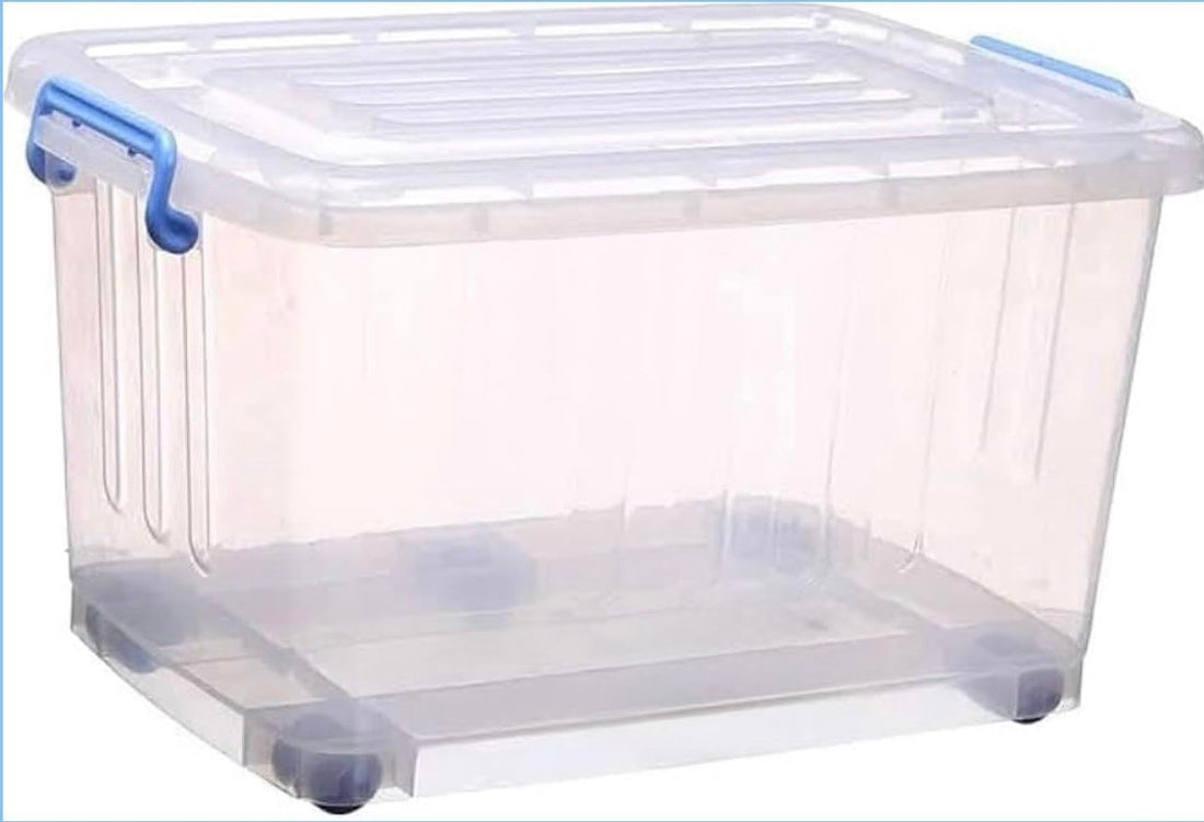 Large 112 Liter Stackable Clear Storage Box with Lid and Wheels for Home Office Garage Workshop (112, Liters)