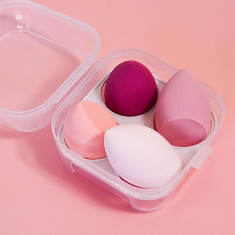ALMEKAQUZ 4PCS Makeup Sponge Set, Beauty Makeup Tools, Sponge Makeup Eggs, Boxed Beauty Eggs, Latex-Free Foundation Applicator, Powder Cream Makeup Puffs, Makeup Eggs Air Cushion Sponge Puffs