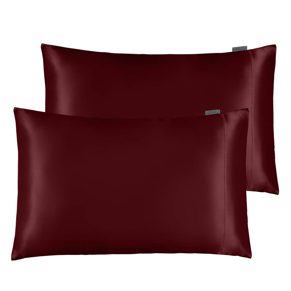 STONECREST Classic Home Decor, Inc Satin Pillowcase for Hair and Skin Care, Set of 2 Soft Breathable Queen Standard Size Silky Satin Pillowcases (20 x 40”)(Red Ribbon,King)