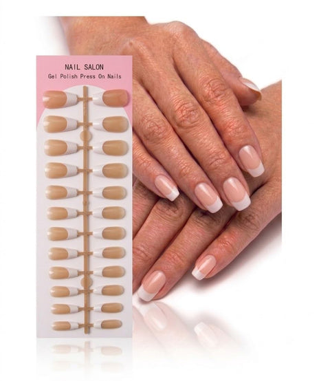 24pcs M Size Finished Design With UV Gel Press On Nails Coffin OVAL Shiny False Nails Full Cover Artificial Fake Nail Art Tips- Comes With 1 SHEET DOUBLE FACE (C)