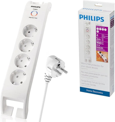 Socket with surge protection and 2m cable with switch and LED indicator, 900J protective connection, set of 4
