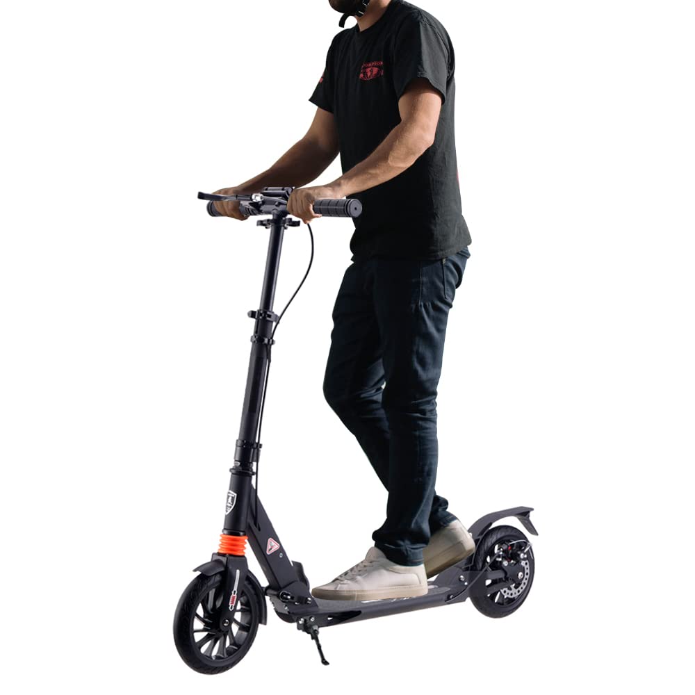 COOLBABY Adult Foldable Scooter 200MM Big Wheels Adult Kick Scooter, with Disc Brakes, with Double Shock Absorption System (black)
