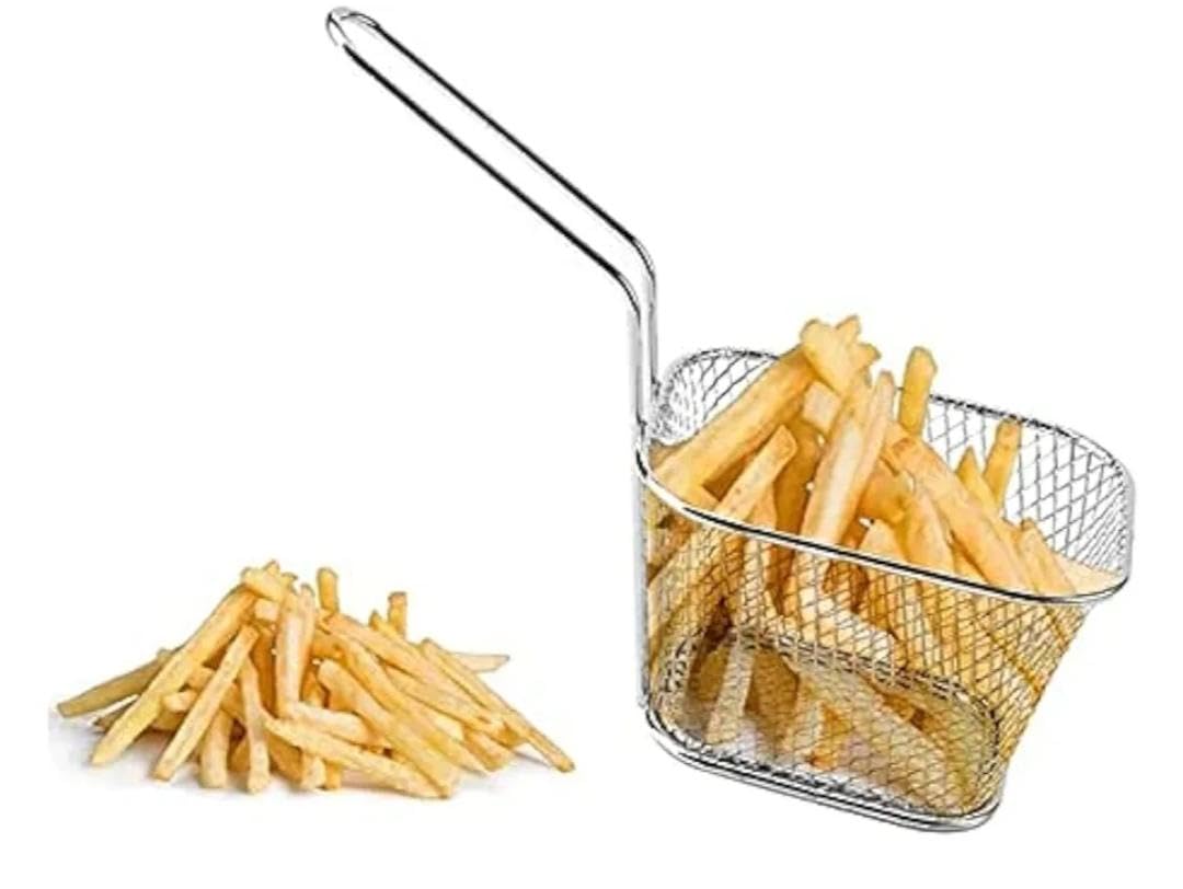 Mini Stainless Steel Fry Basket, Square Serving Basket with Handle for French Fries, .flo