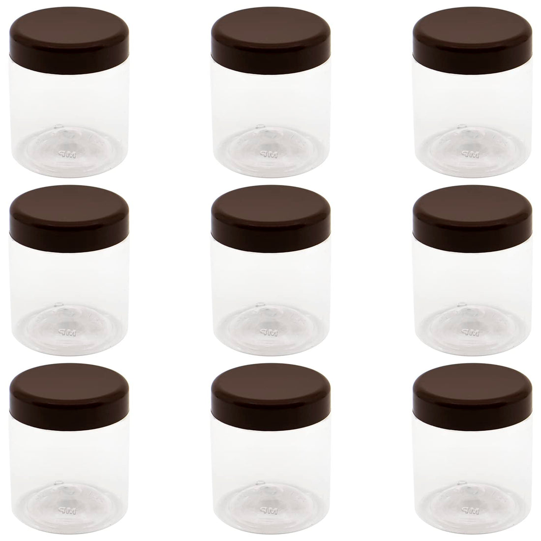Art 12 Pieces Clear White Plastic Jars 200ml - 6.3 Cents Diameter - Brown Color Lid and Plastic Medicine - High Quality Healthy Plastic Empty Refill Storage Jar Empty Round Tins Storage Jar - Art
