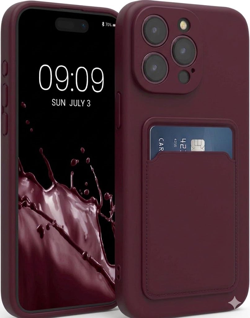 Compatible with iPhone 16 Pro Max Case Soft Silicone Cover with Card Holder Slim Stylish Protective Phone Case Wallet Case (Wine Red)
