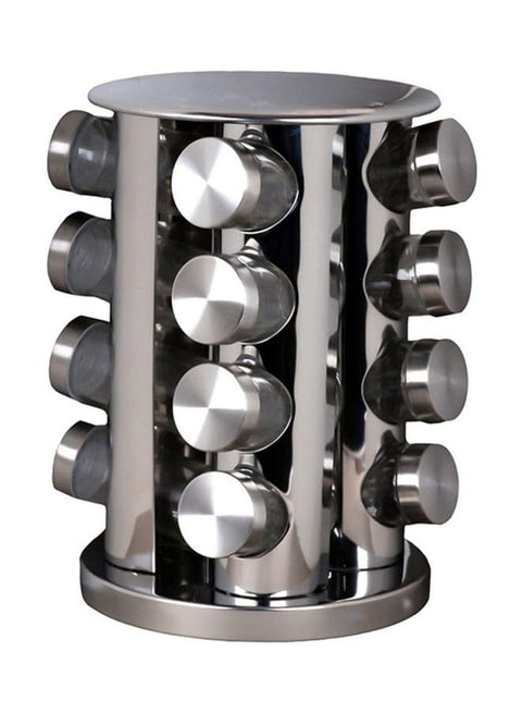 16-Piece Spice Jar Set With Stand Silver 6.5x6.5x11.5cm