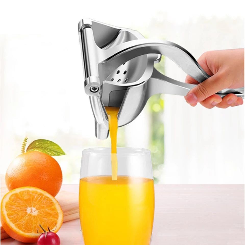 Manual Citrus Juicer, Heavy-Duty Metal Orange Squeezer, Silver