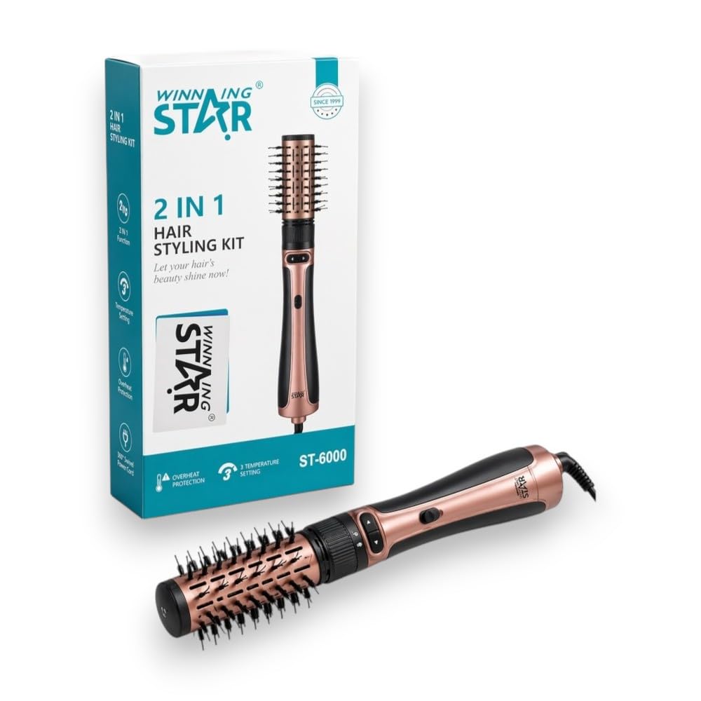Winning Star - Professional 2-in-1 Hot Air Styler & Volumizer Brush 1200W - Rose Gold & Black - A1-651