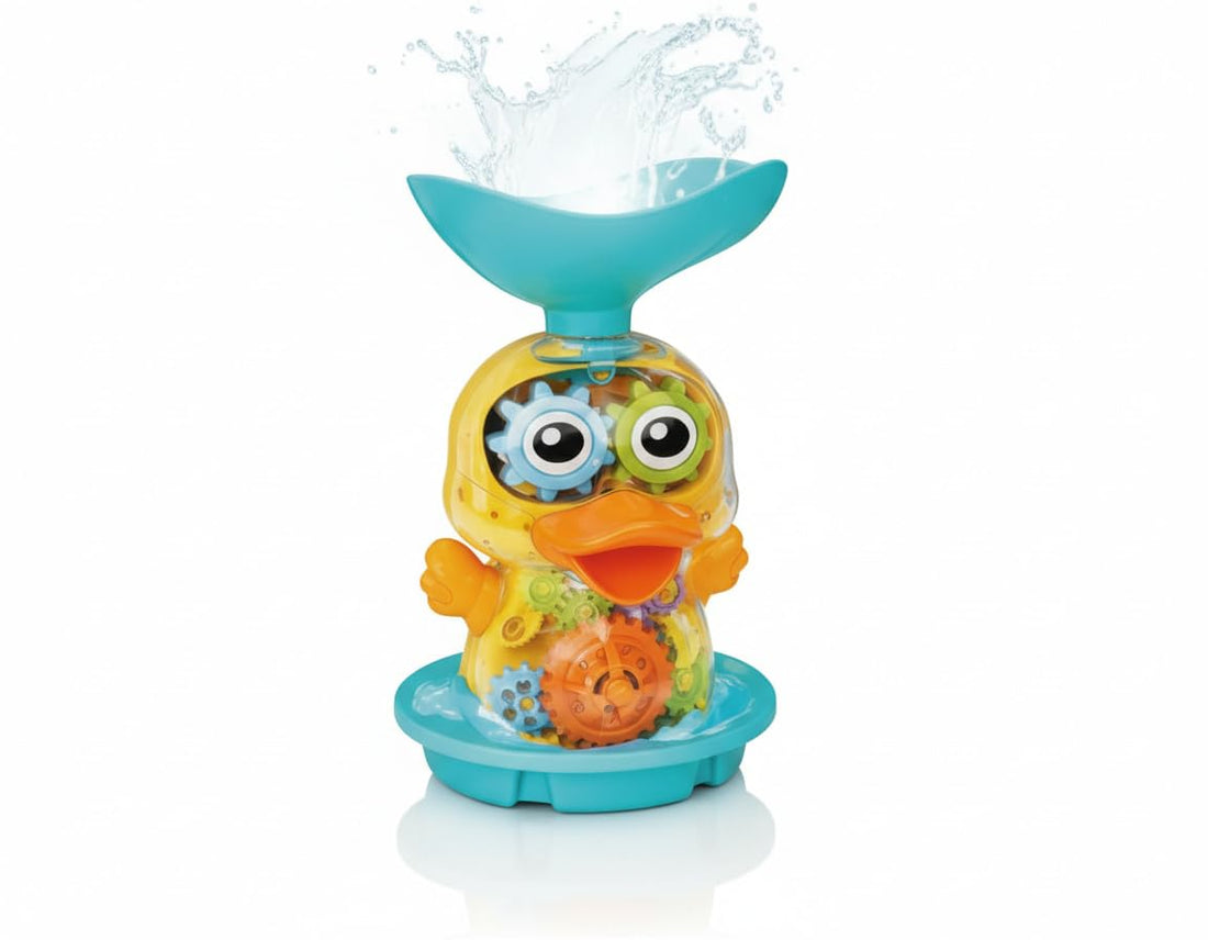 GHAZAL Plastic Duck Bath Toy, 3-10 Years, Multicolor, 25.4x20.32x12.7 cm, Water Spinning Suction Cup Design, 1 Count