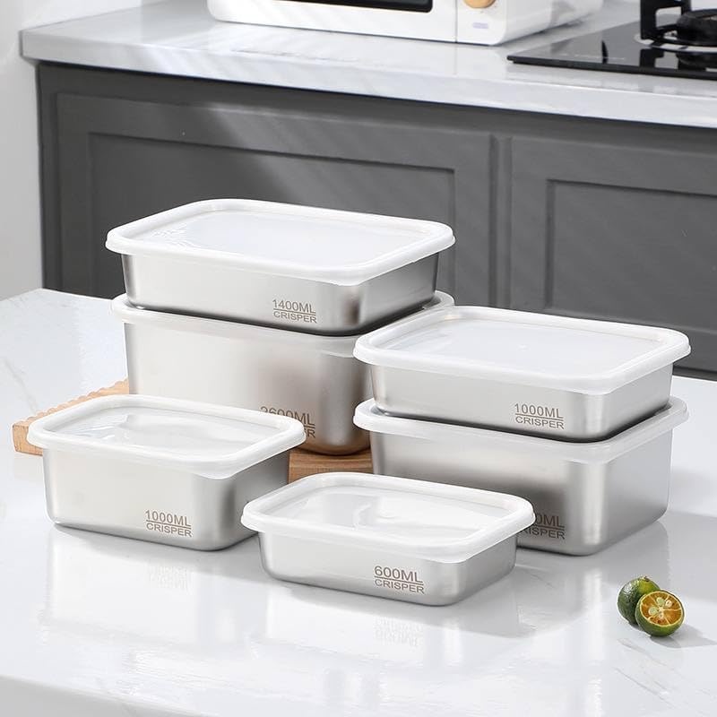 Generic Stainless Steel Food Storage Containers with PE Lids, 600ml, 1000ml & 1400ml, 3-Piece Set, .lo