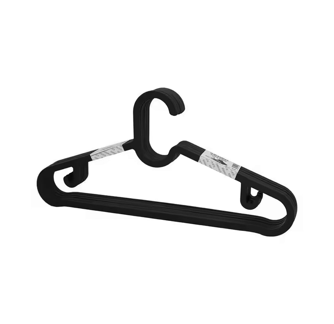 SHAR Adults' 30-piece set of sturdy, non-slip black plastic hangers that save space for clothes, dresses, jackets, and laundry. They are lightweight and long-lasting (10 pcs hunger)