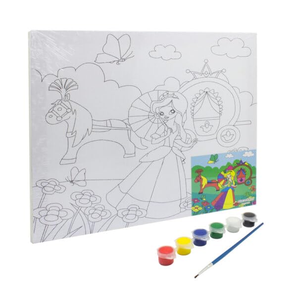 Keep Smiling Canvas Painting Set With Paint Brush & 6 Watercolor For Kids, 30 x25 cm - White Black - 527
