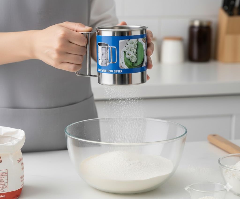 ROCKY T-1534 Small Spring Flour Sifter Premium Stainless Steel Fine Mesh Sieve for Aerating Powdered Ingredients Baking Tool for Smooth Lump-Free Batters