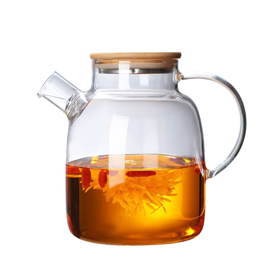 Glass Teapot, Bamboo Lid, 1400 ml Teapot, Safe Heat-Resistant Teapot Made of Borosilicate Glass, for Tea, Blooming Tea, Loose Tea, Blooming Tea