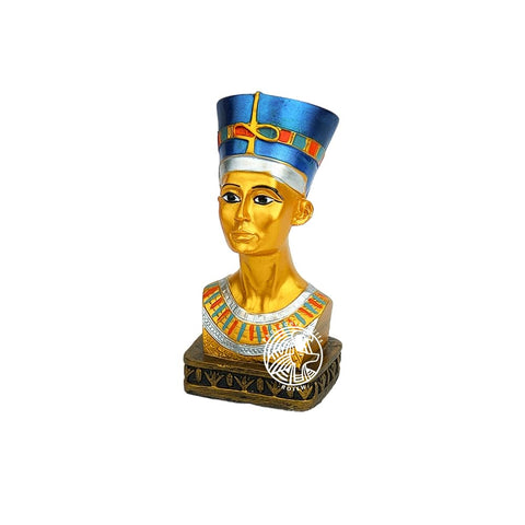Rogeh Pharaoh Queen Nefertiti Wife of Akhenaten Ancient Egyptian Statue - Porcelain Handmade - Gold - Extra Small Size Gift