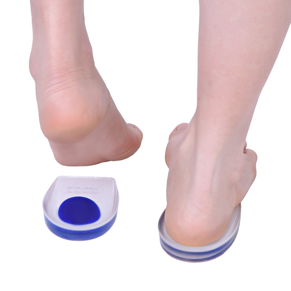Heel Gel Insoles 2 Pieces Breathable Silicone Heel Cups Increase Height for Man and Woman Foot Orthotic Arch Support Heel Pads for Plantar Fasciitis, One Size