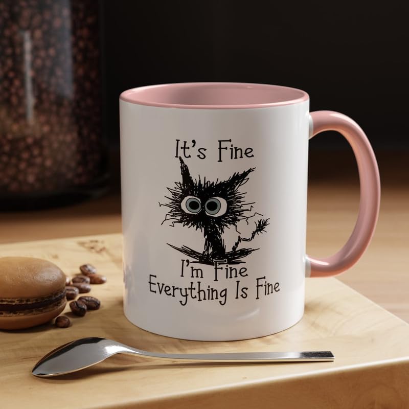 It's Fine I'm Fine Everything is Fine Coffee Mug, Funny, Humor, Cartoon, Gift for Her Him, Present, Birthday, Holiday - Pink