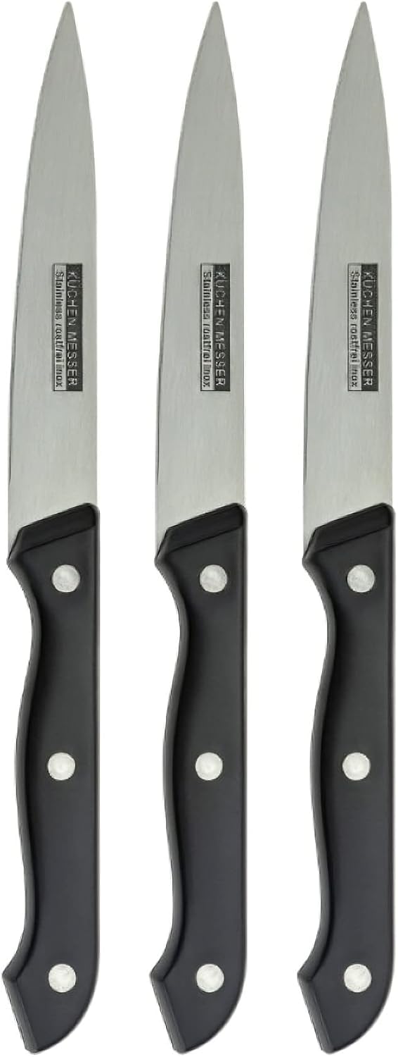 OVA Set of 3 Dinner Knives with Stainless Steel Blades, Steak Knife Set for Home & Restaurant Use, Sharp Durable Table Knives for Meat, Daily Dining & Kitchen Serving