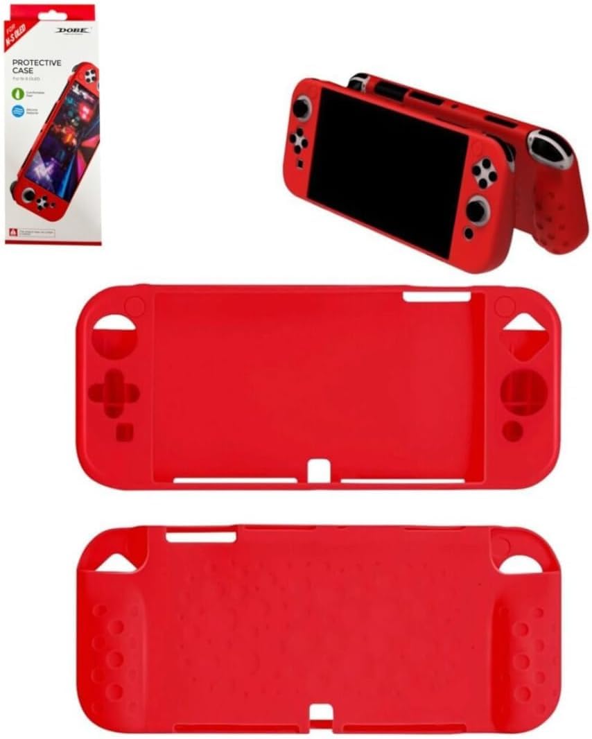 ANKHGIFTSHOP Soft Protective Case for Nintendo Switch OLED, Flexible Protector Joycon Grip Cover for Nintendo Switch OLED with Thumb Grips (Red)