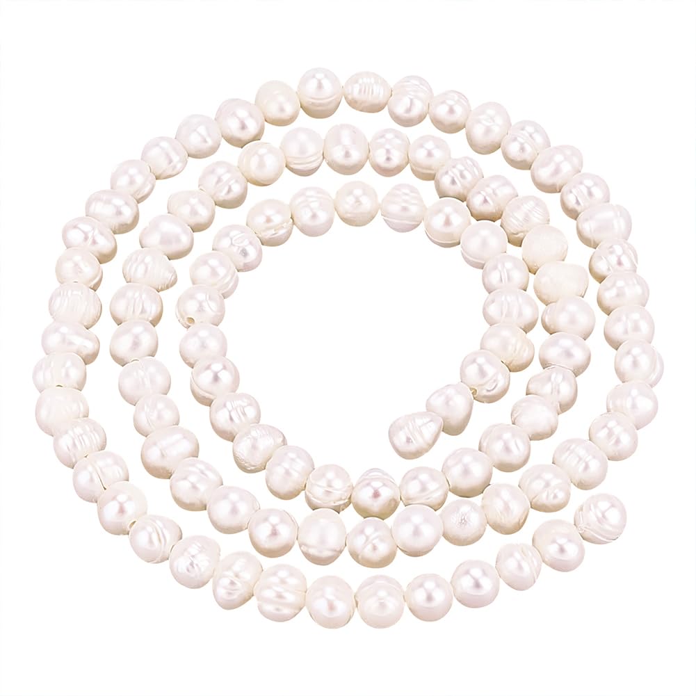 NBEADS 1 Strand About 69pcs Natural Cultured Freshwater Pearl Beads, 4~5mm Grade A Polished Natural Pearls Potato Shape Pearls Loose Gemstone for Necklaces Bracelets Making, Hole 0.7mm