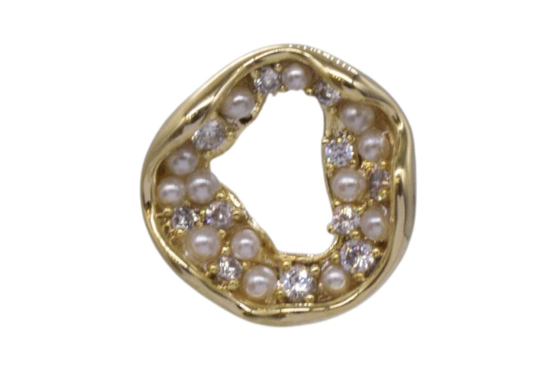 Stainless Steel Organic Pearl & Crystal Open Ring Earring for Women – Gold White