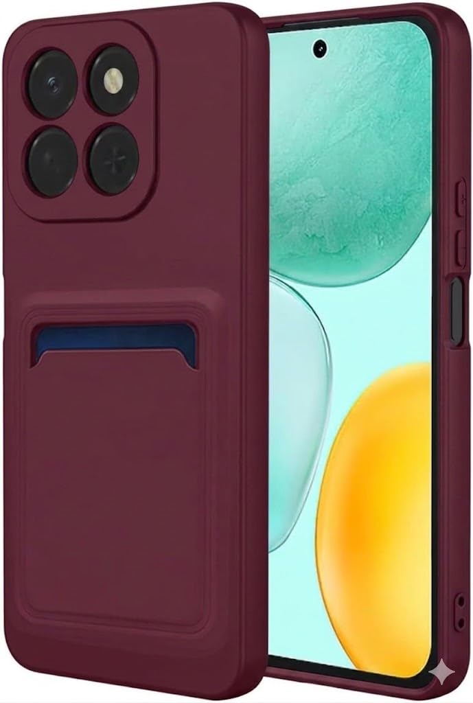 Soft Silicone Case Cover with Card Holder Compatible with Honor X6C, Soft Fashion Design Wallet Case (Wine Red)