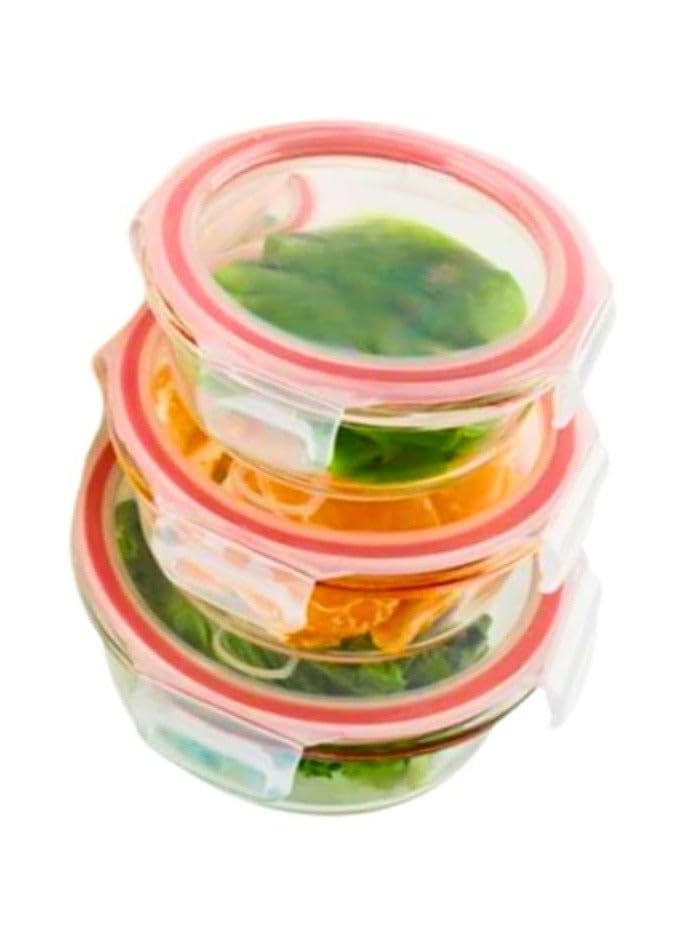 Set of 3 Food Storage Containers with Airtight Leakproof Lids, BPA Free Plastic, Microwave Safe, Red, Square