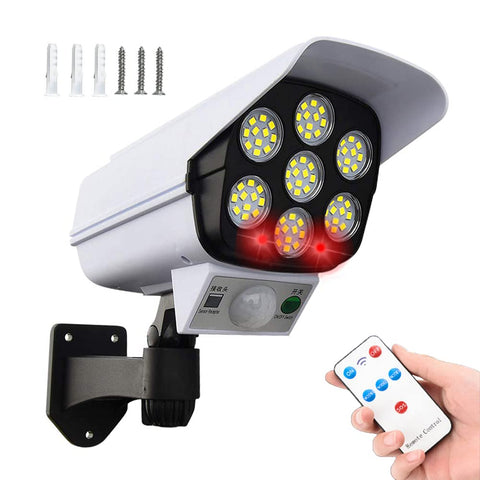 77 LED Solar Security PIR Motion Sensor Light With Remote Control, Dummy Surveillance CCTV, Roatable Angle Adjustable LED Wall, Outdoor Fake Camera for Fence Patio Front Door