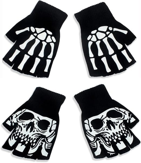 fashion mania 2 pairs Skeleton Fingerless Skull Bone Gloves For Men And Women,Universal size, suitable for adults to use