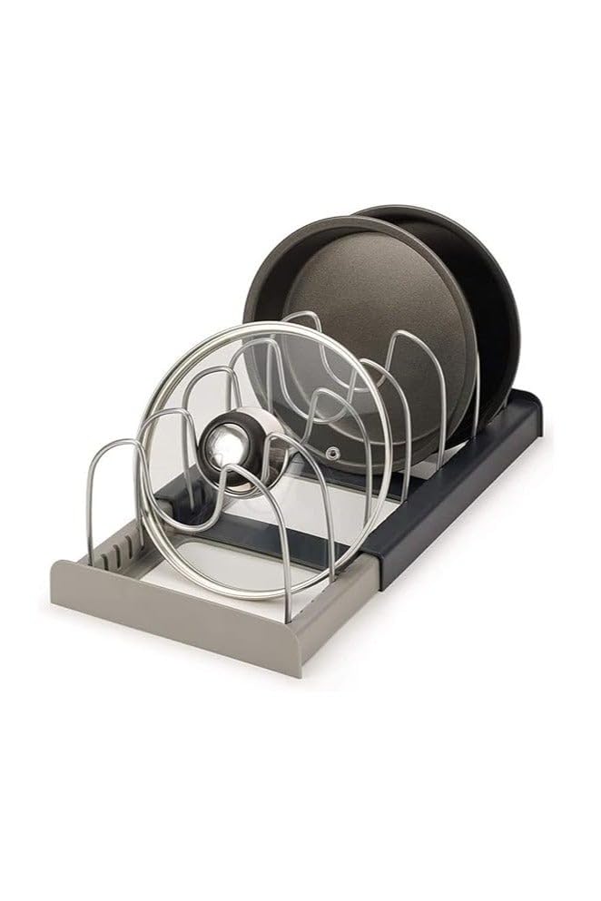 Pan Pot Lid Rack Organizer, Kitchen 7 Tiers Adjustable Stainless Steel Compartments Holder with 2 DIY Methods for Kitchen Cabinet and Counter Hanging Storage Shelf Expandable Length multicolor