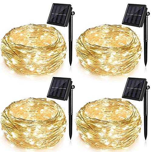4 Pack Solar String Lights for Garden Patio Christmas Tree Indoor Bedroom, 100 LEDs Decorative Fairy Lighting Copper Wire Waterproof Outdoor Light(Warm White)
