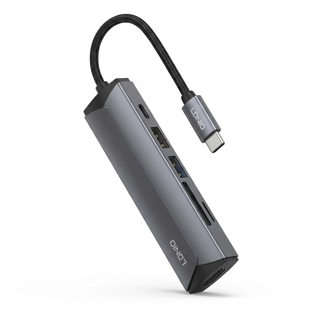 DS-56H 6 in 1 Type C Hub Supports 4K and PD 100W Fast Charging - HDMI, USB 3.0, Card Reader - 17cm Cable