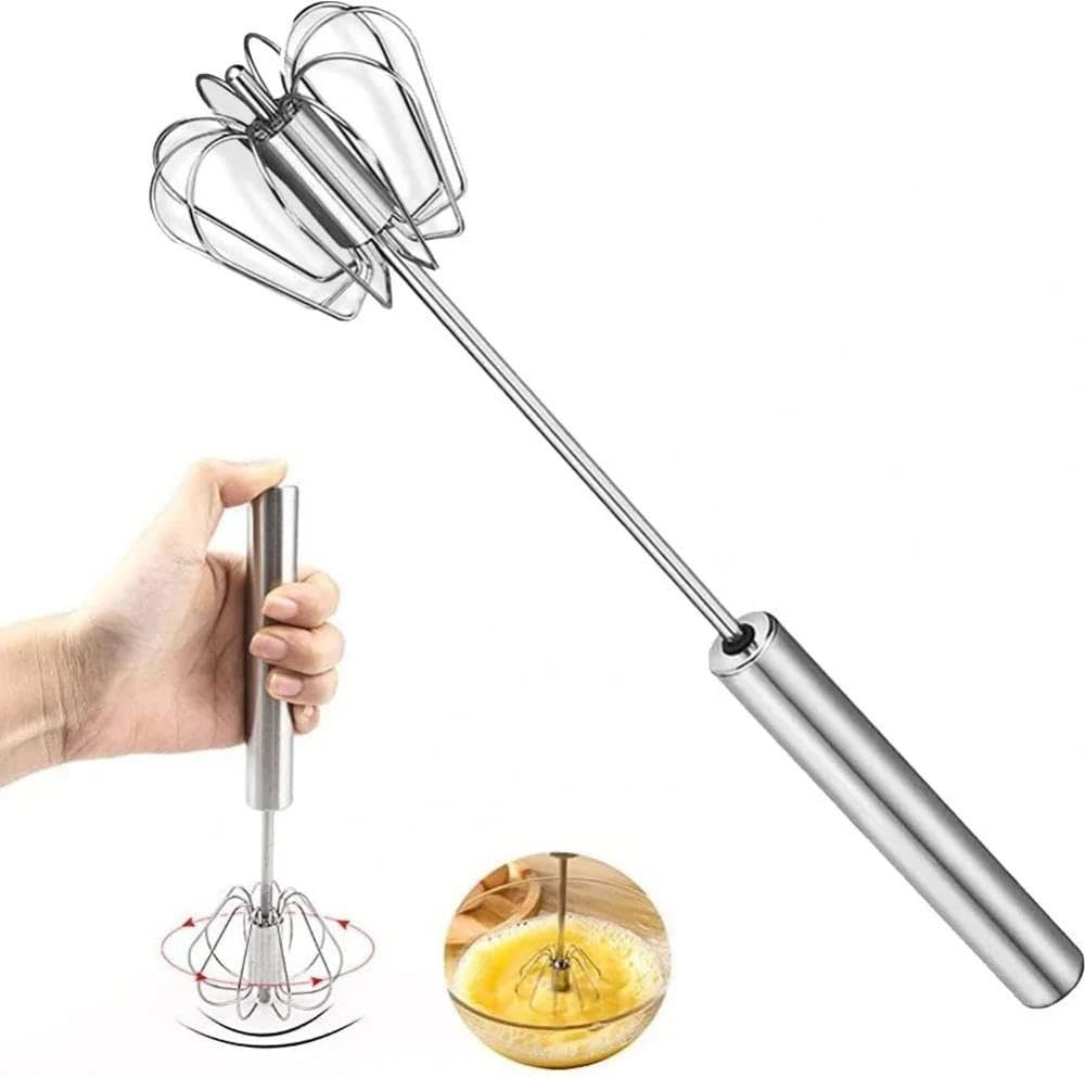 Stainless Steel Hand Press Egg Beater Mixer Easy Whisk Semi-Automatic Spring Mechanical Whisk Milk Frother for Cream, Now in Al-Israa (1 Piece))