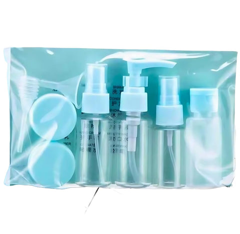 Circle M 7-Piece Travel Bottles Set, Durable Reusable Transparent Plastic Bottles for Cosmetics, Perfume, and Skincare, Travel Kit for Women - Blue